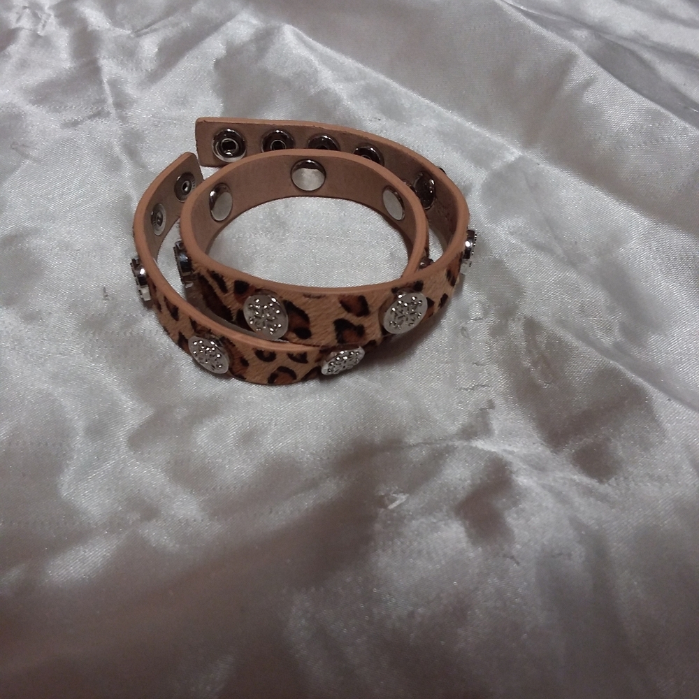 Rustic cuff Bracelet Double Wrap Leopard print